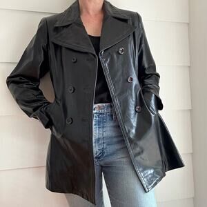 Vintage Black Leather Double Breasted Coat by bebe Size L